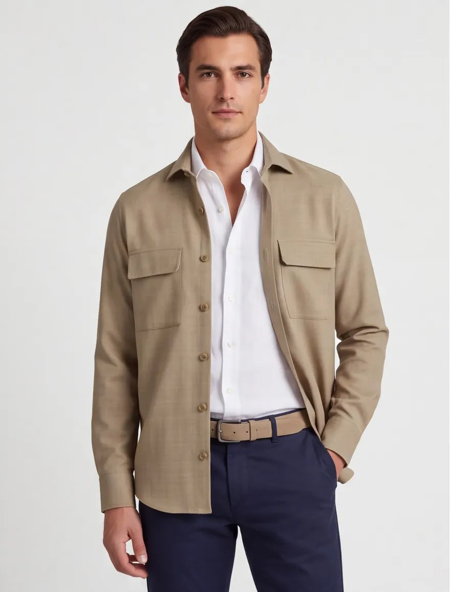 Overshirt Ledub beige met borstzakken