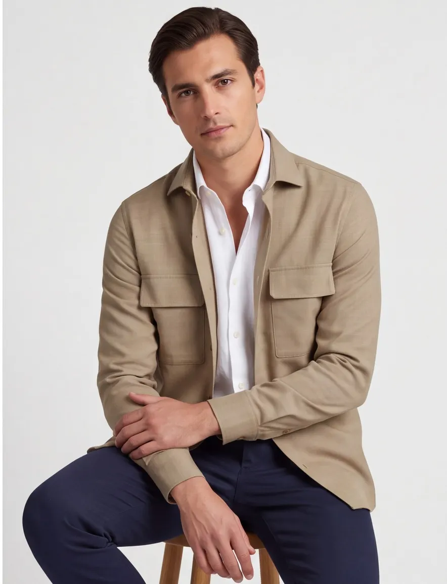 Overshirt Ledub beige met borstzakken