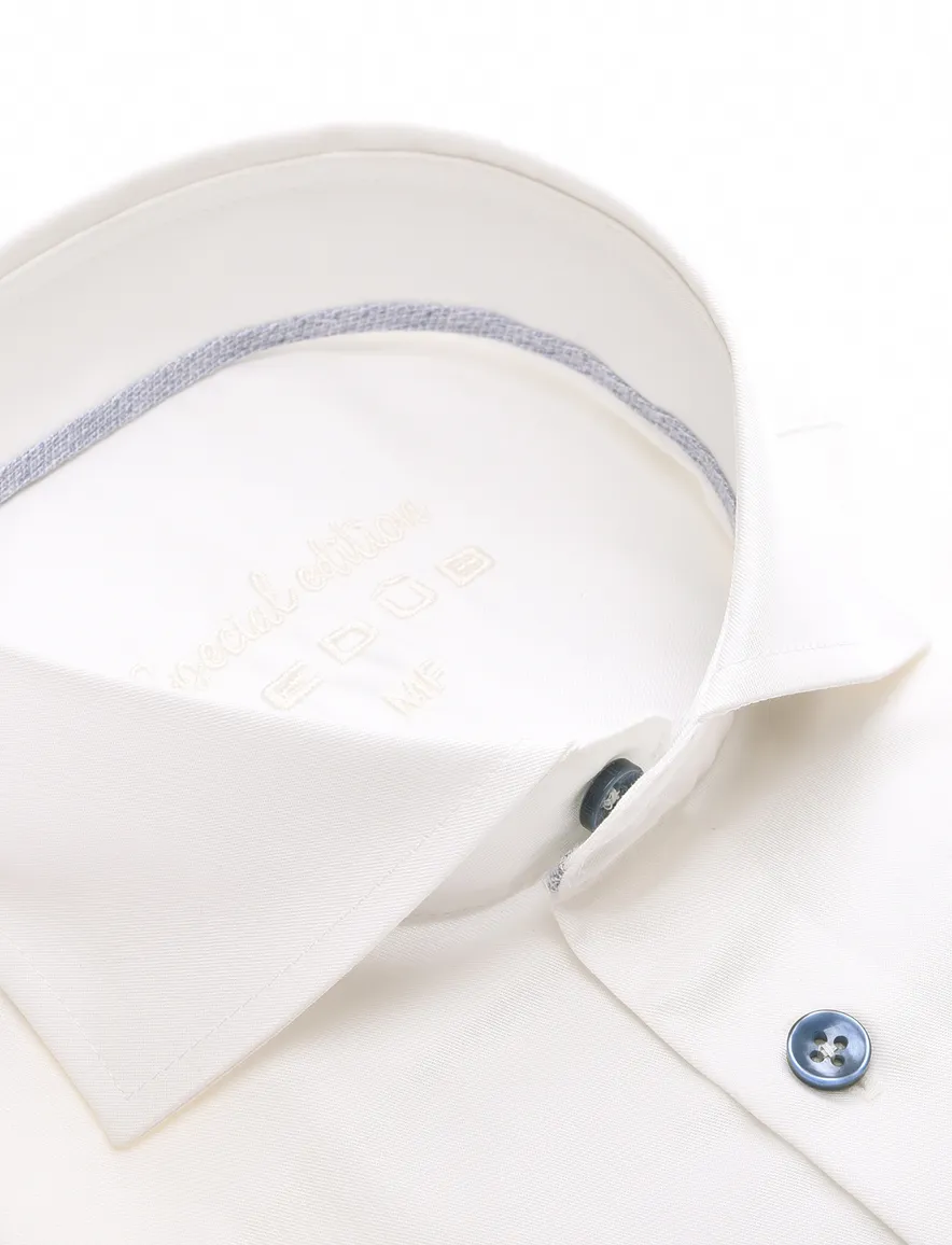Ledub Slim Fit overhemd wide spead wit met blauwe knopen