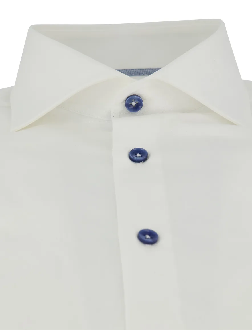 Ledub Slim Fit overhemd wide spead wit met blauwe knopen