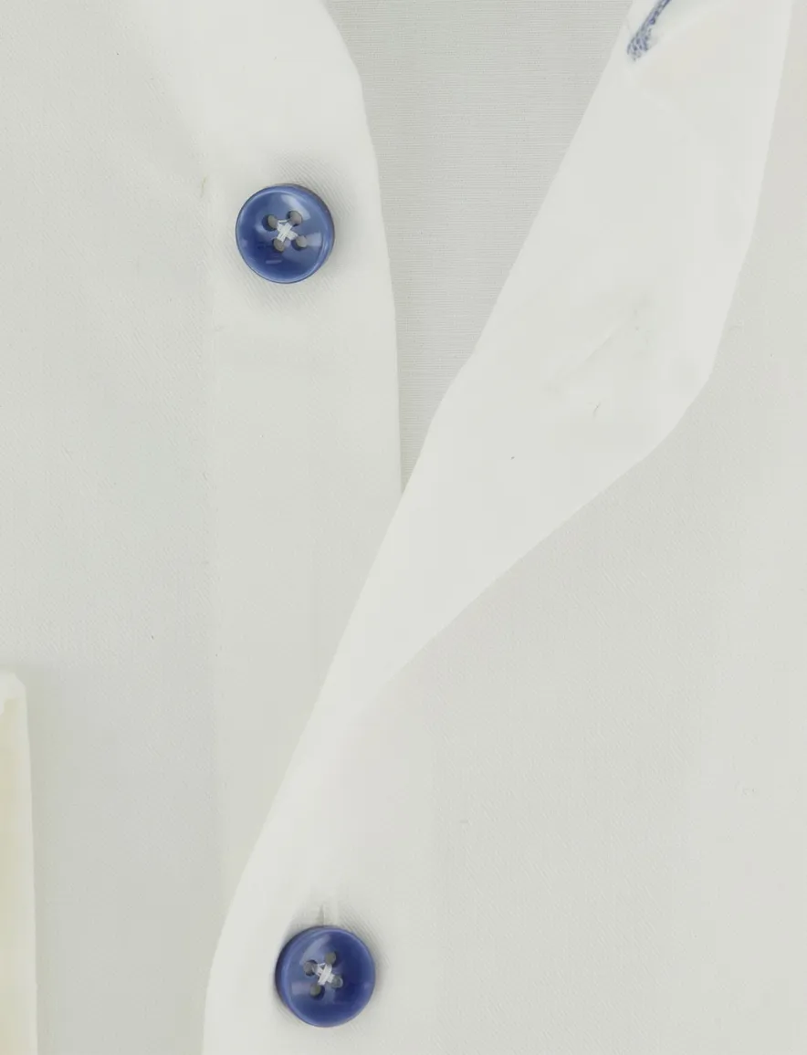 Ledub Slim Fit overhemd wide spead wit met blauwe knopen