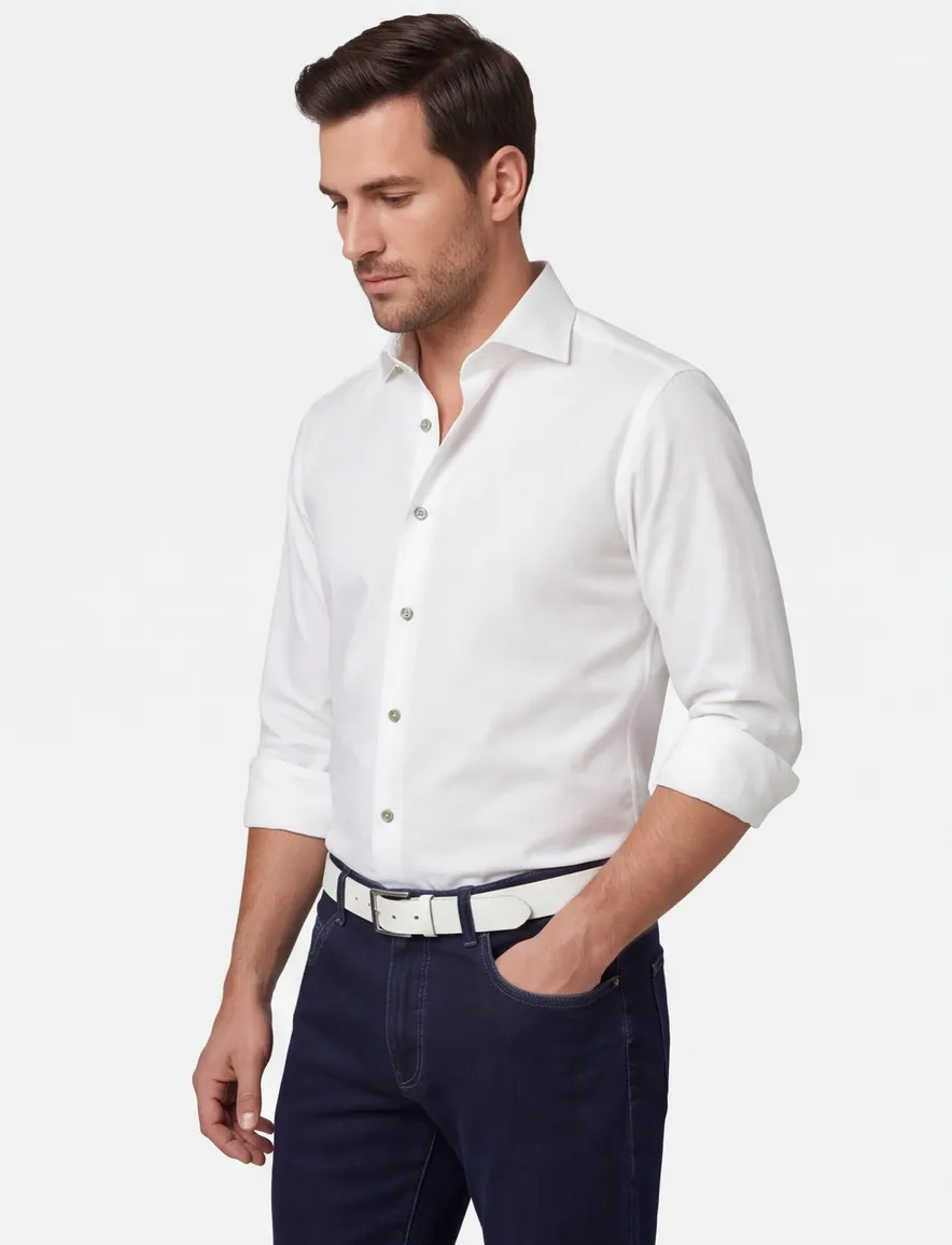 Overhemd Ledub Slim Fit wit effen katoen