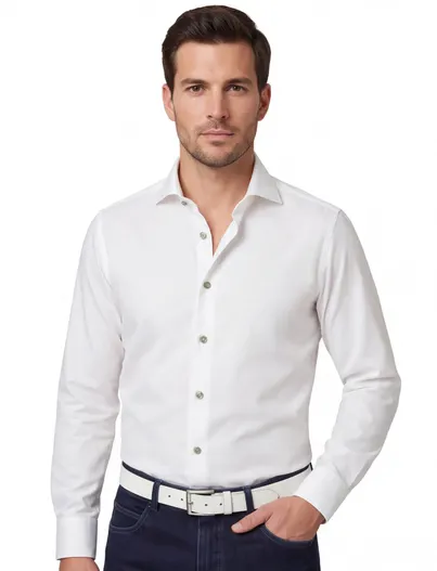 Ledub Overhemd Ledub Slim Fit wit effen katoen