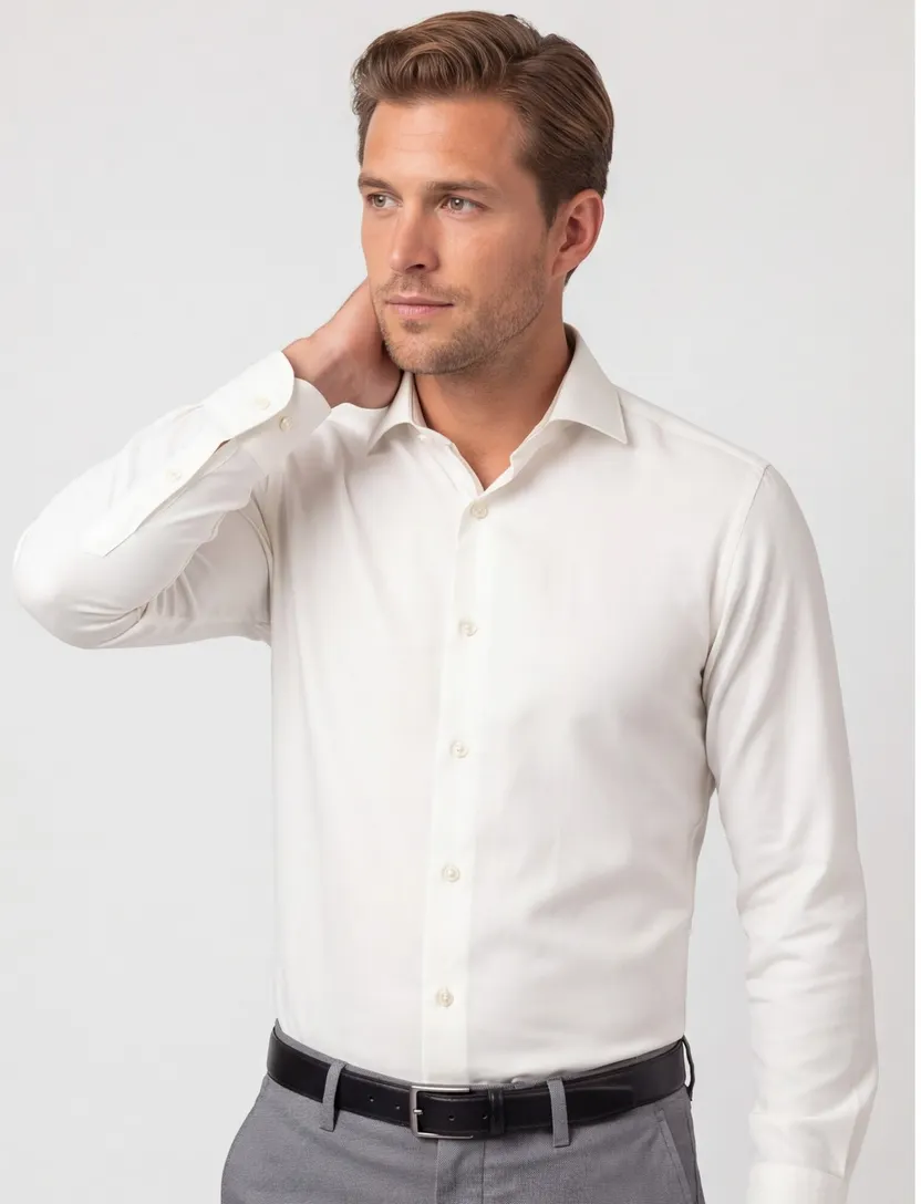 Witte overhemd Ledub Slim Fit effen strijkvrij