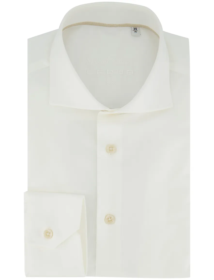 Overhemd Ledub Slim Fit wit effen katoen