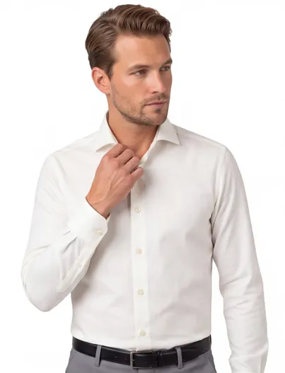 Ledub Overhemd Ledub Slim Fit wit effen katoen