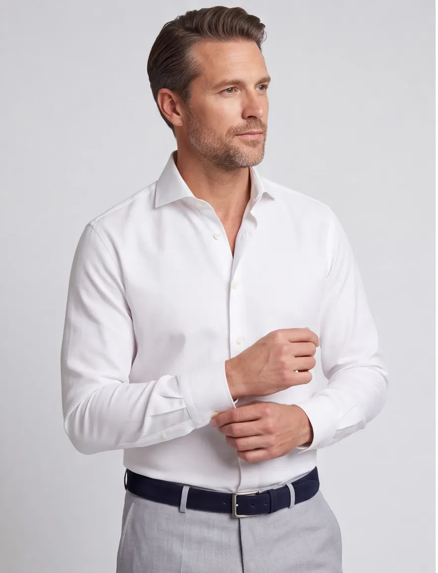 Wit slim fit overhemd Ledub tijdloos cutaway kraag