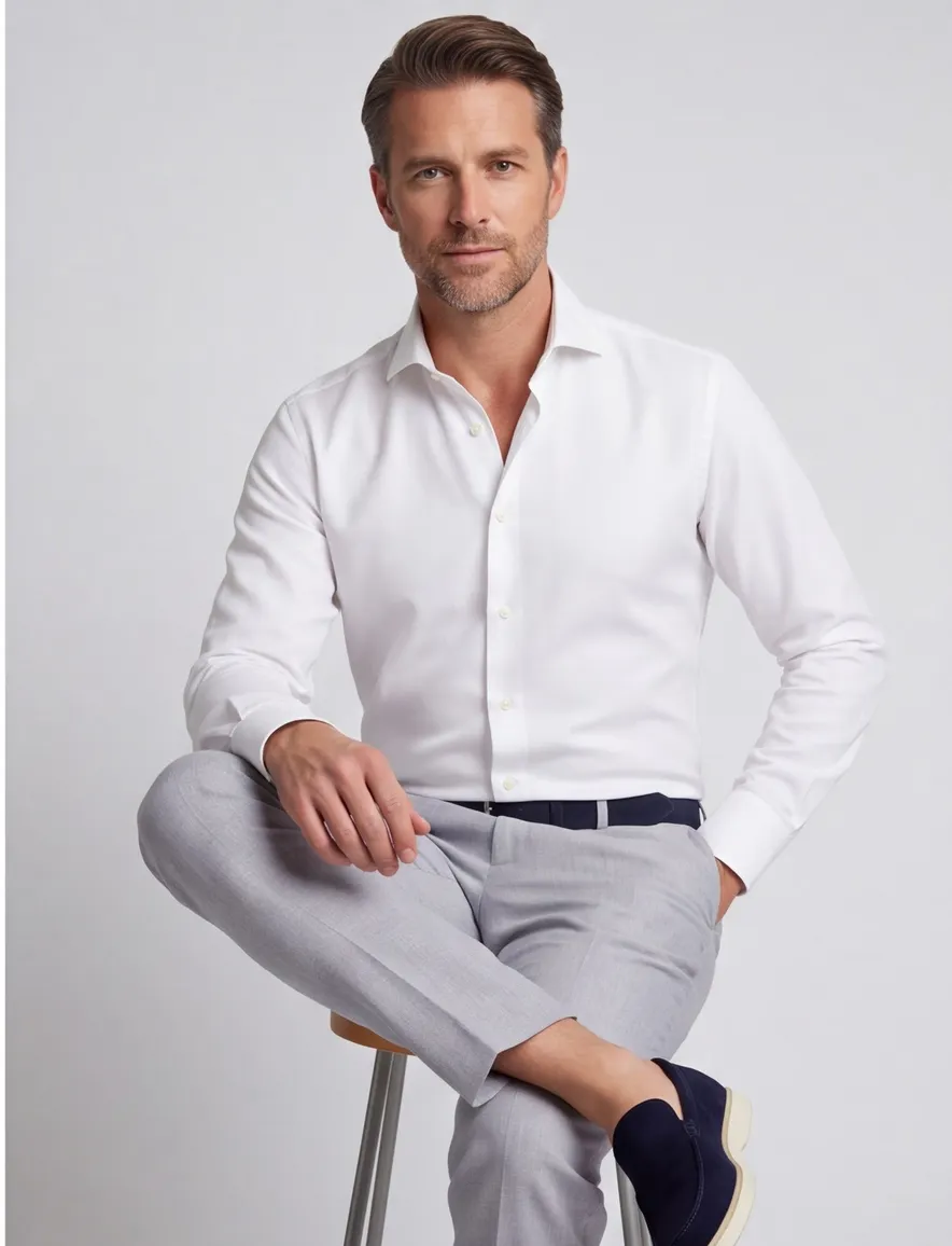 Ledub Slim Fit overhemd wit cutaway
