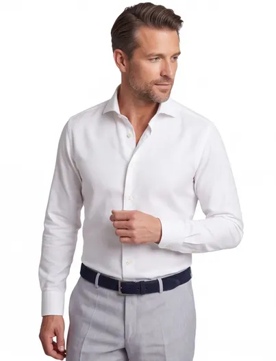 Ledub Wit slim fit overhemd Ledub tijdloos cutaway kraag