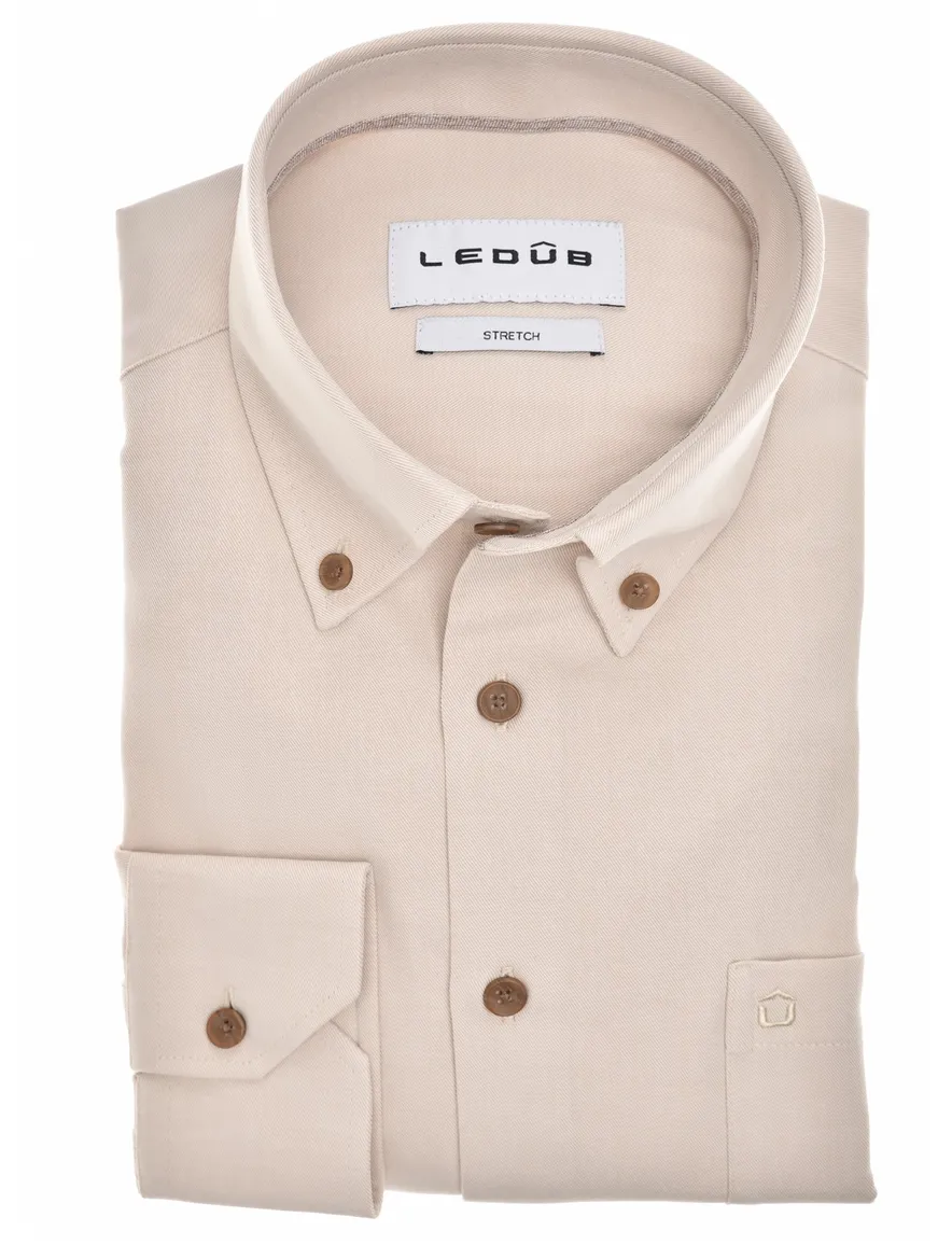 Ledub overhemde beige Modern Fit katoen met borstzak button-down