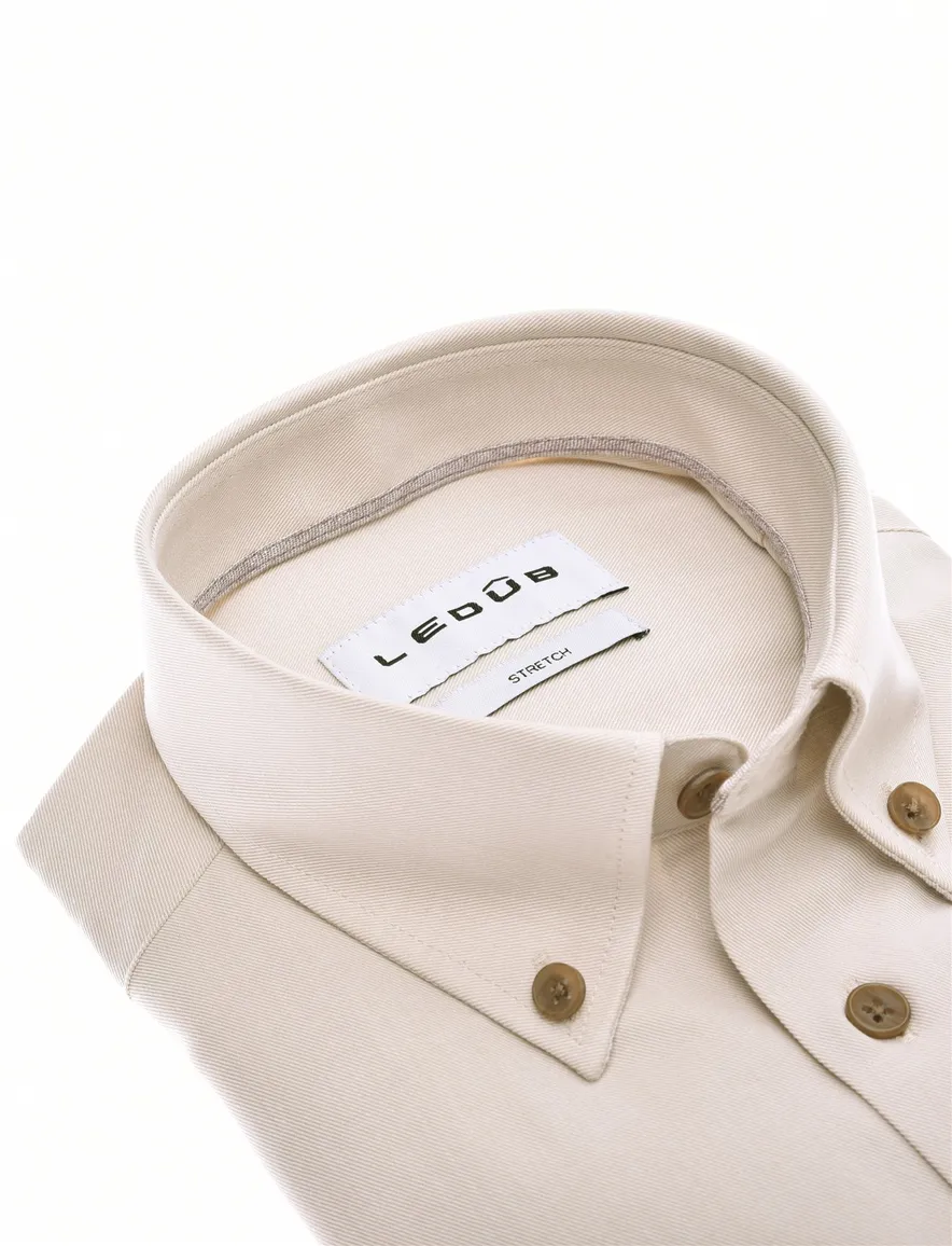 Ledub overhemde beige Modern Fit katoen borstzak