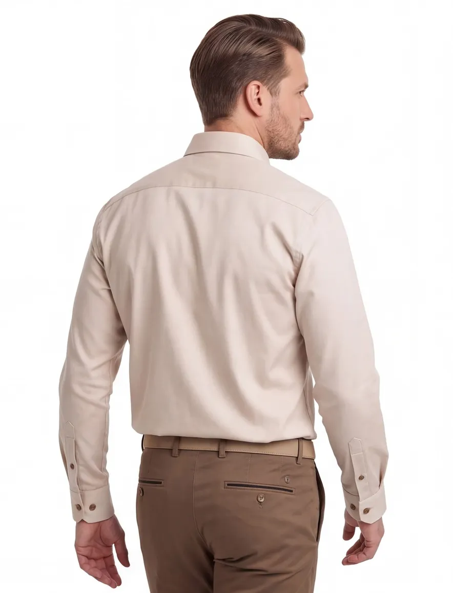 Ledub overhemd beige Modern Fit met borstzak button-down