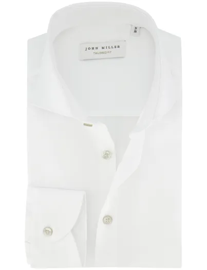 John Miller John Miller Tailored Fit overhemd wit effen