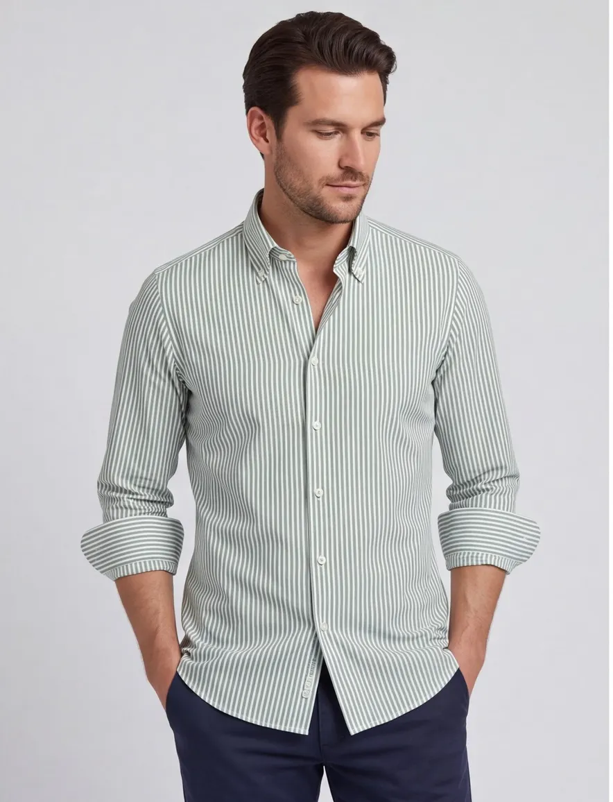 John Miller overhemd Tailored Fit groene streep