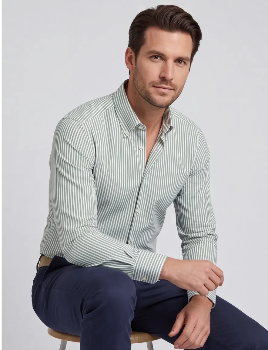John Miller overhemd Tailored Fit groene streep