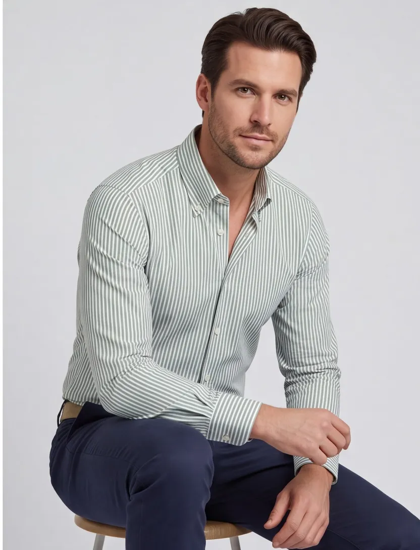 Overhemd John Miller Tailored Fit groen gestreept