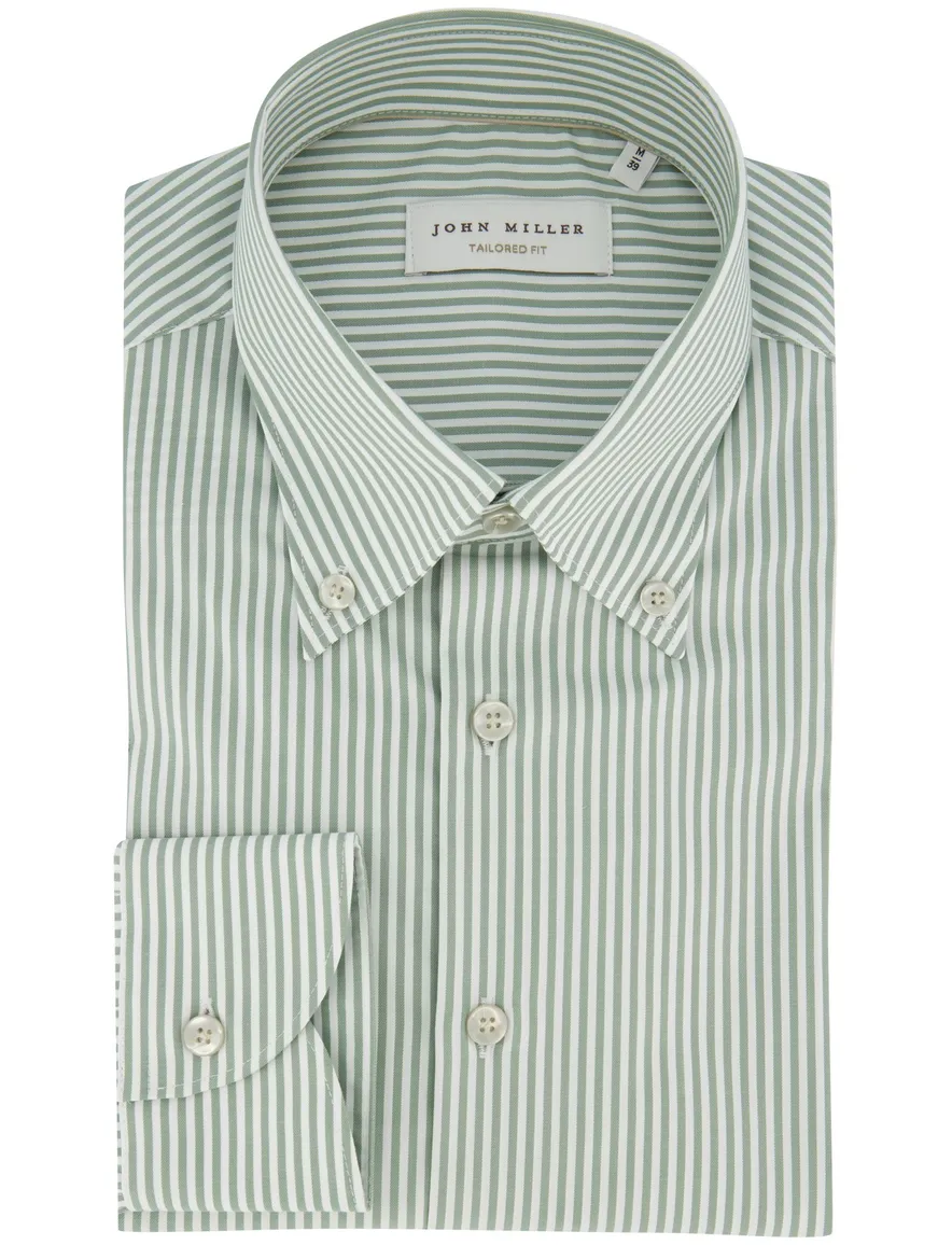 John Miller overhemd groen met strepen Tailored Fit