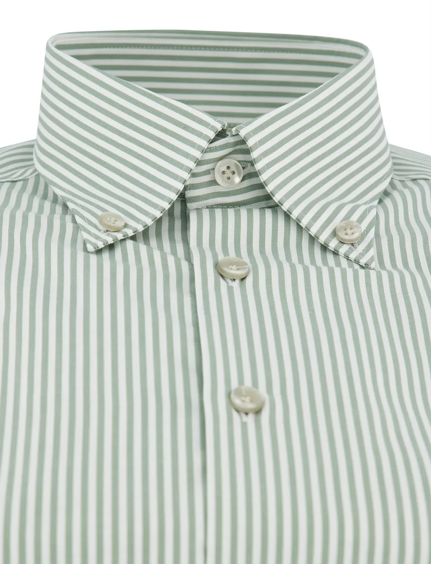 John Miller overhemd groen met strepen Tailored Fit