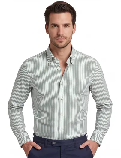 John Miller Overhemd John Miller Tailored Fit groen gestreept