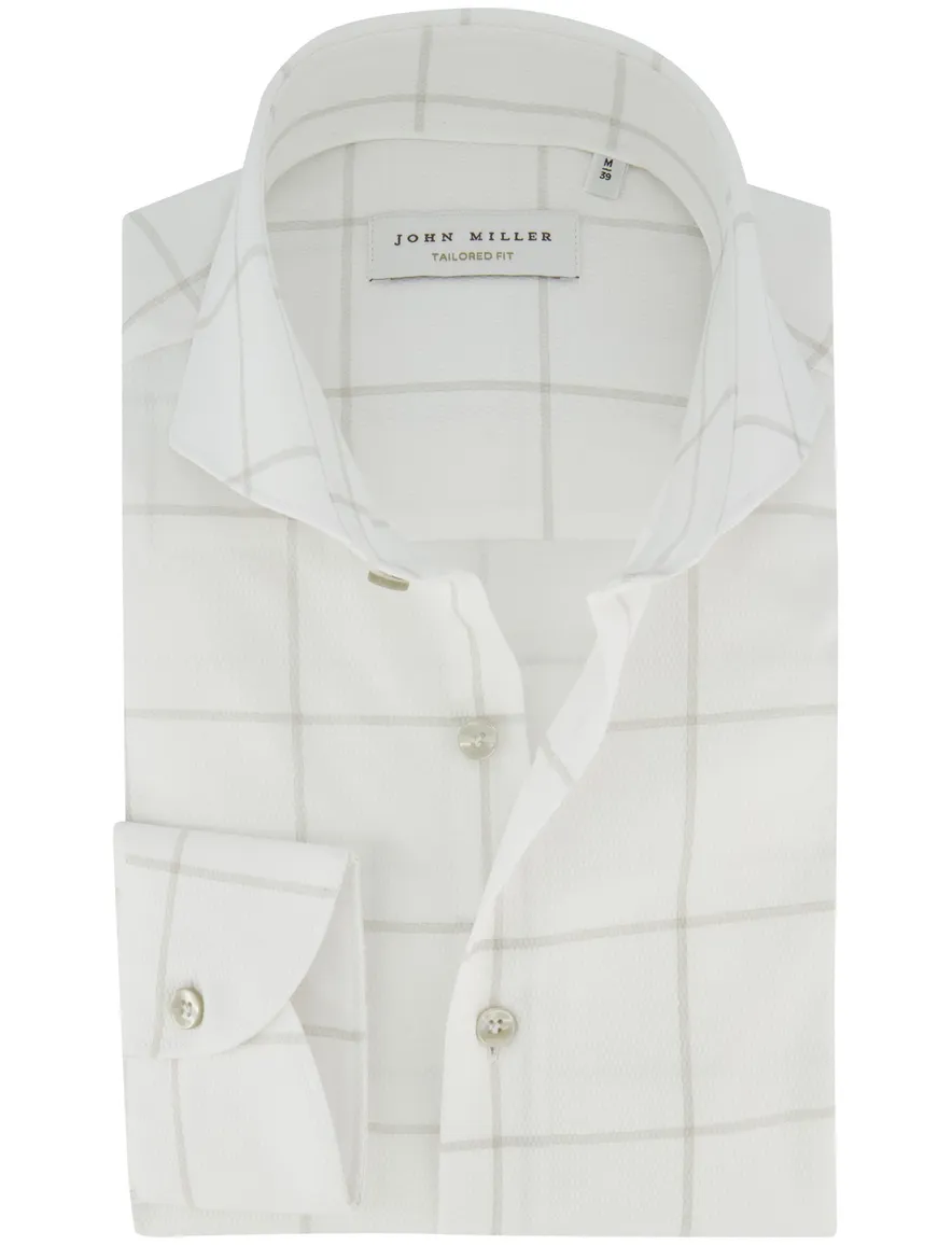 John Miller overhemd wit met ruit Tailored Fit
