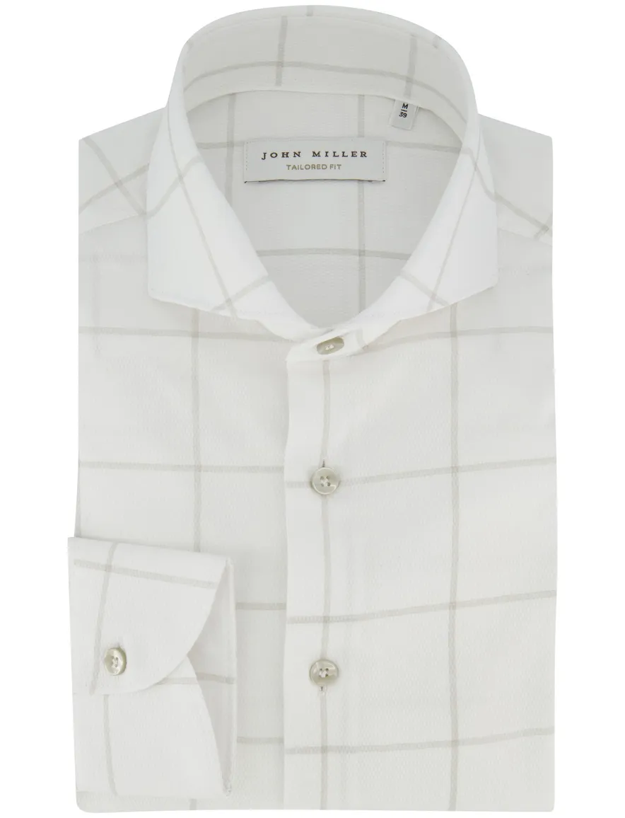 John Miller overhemd wit met ruit Tailored Fit