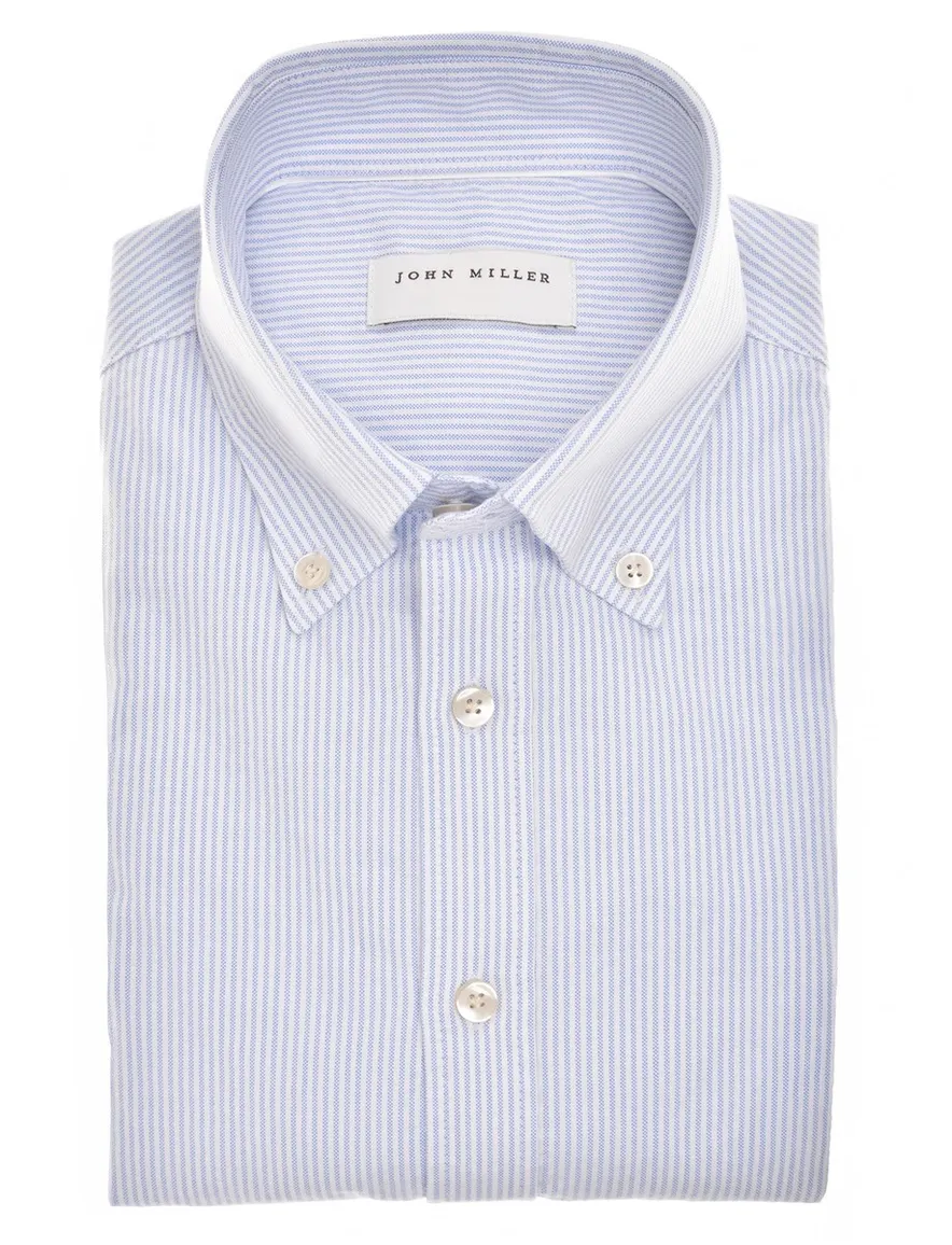 Lichtblauw gestreept overhemd John Miller Tailored Fit katoen