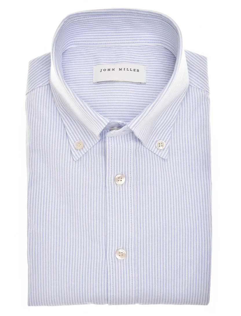 Overhemd Lichtblauw John Miller Tailored Fit gestreept