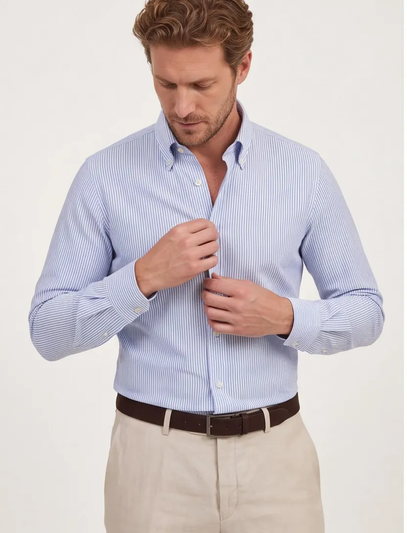 Overhemd Lichtblauw John Miller Tailored Fit gestreept
