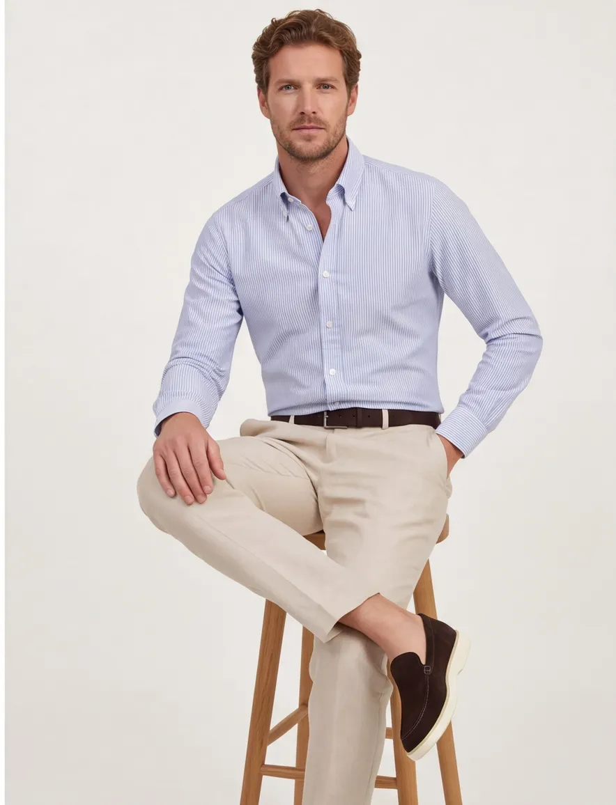 Lichtblauw gestreept overhemd John Miller Tailored Fit katoen