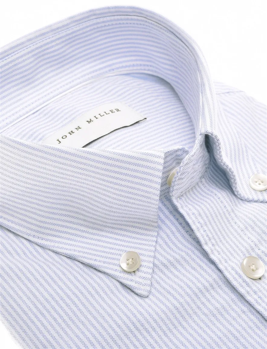 Lichtblauw gestreept overhemd John Miller Tailored Fit katoen