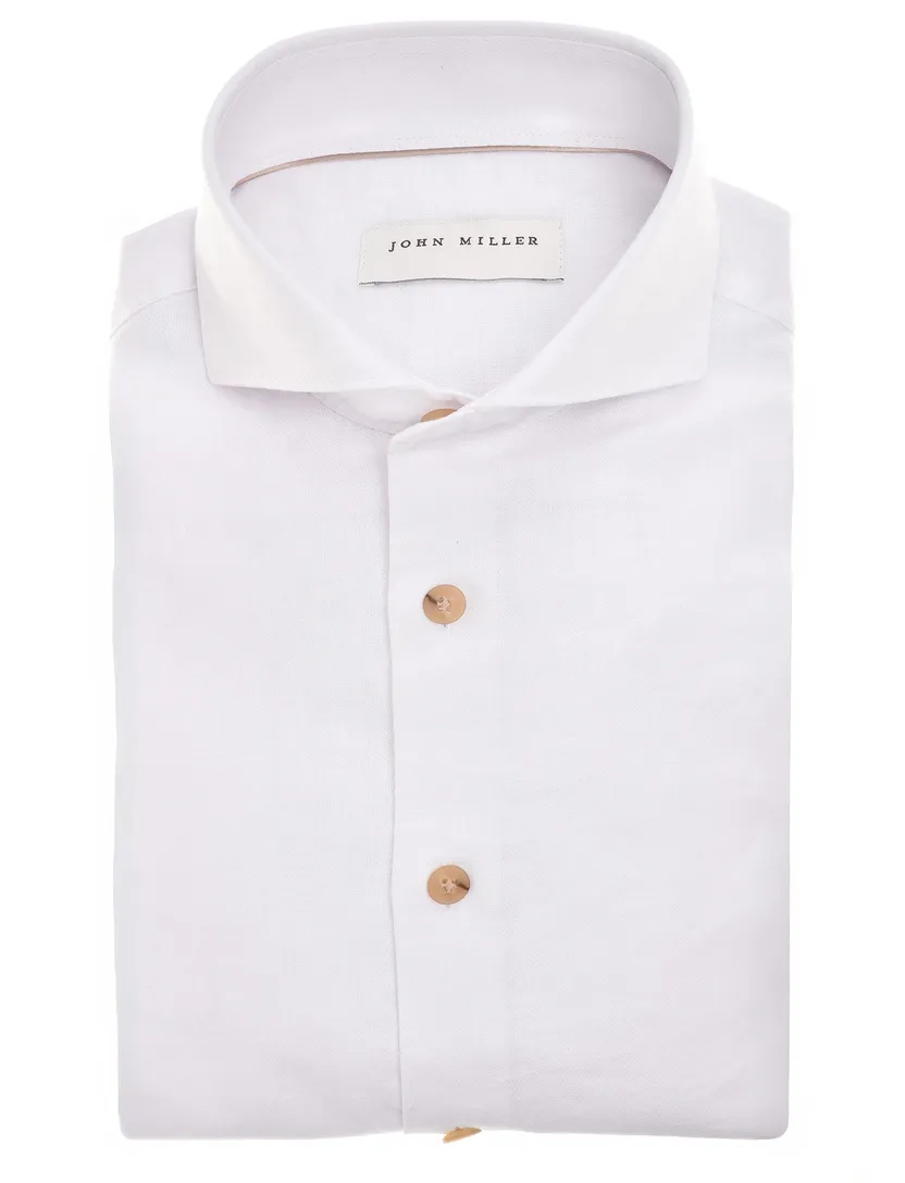 Overhemd wit John Miller Tailored fit linnen gemeleerd