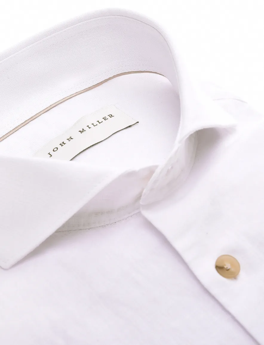 John Miller Tailored Fit overhemd wit gemeleerd linnen