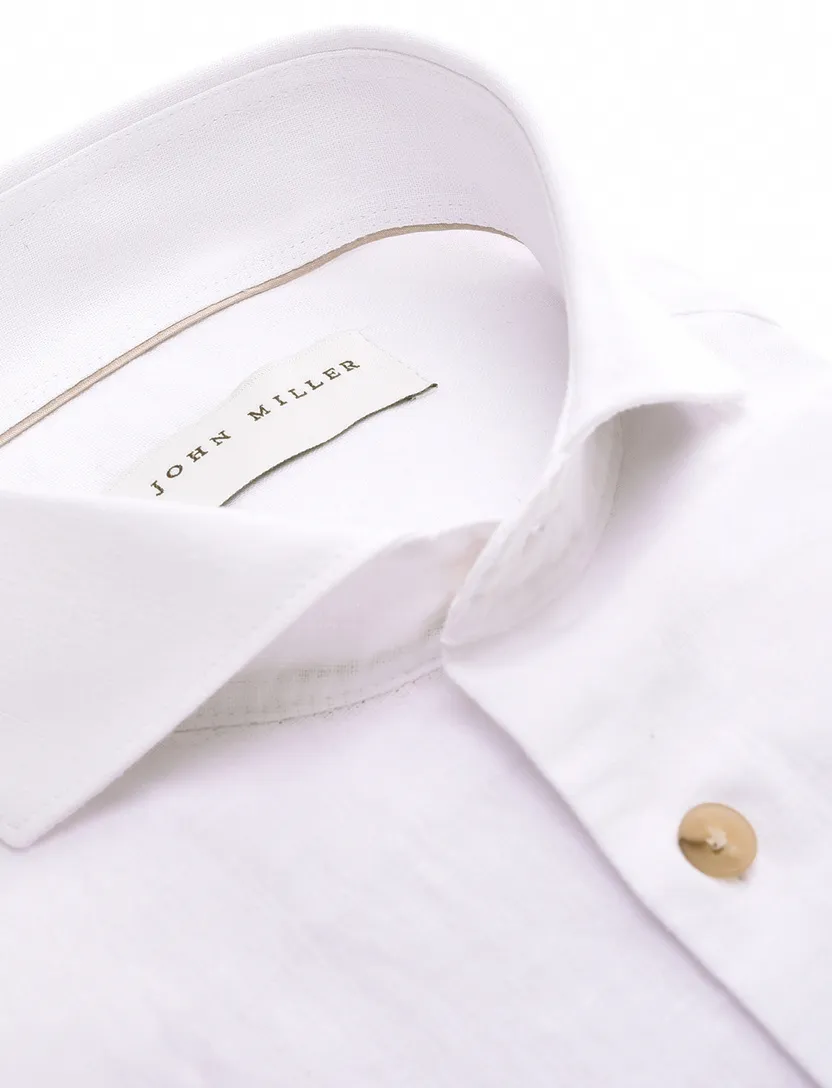 Overhemd wit John Miller Tailored fit linnen gemeleerd