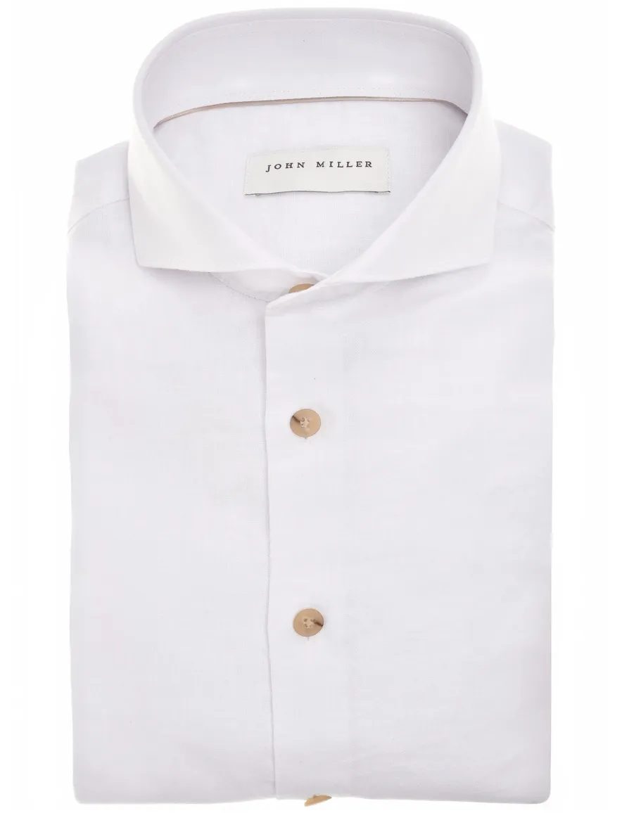 John Miller overhemd wit linnen Slim Fit gemeleerd