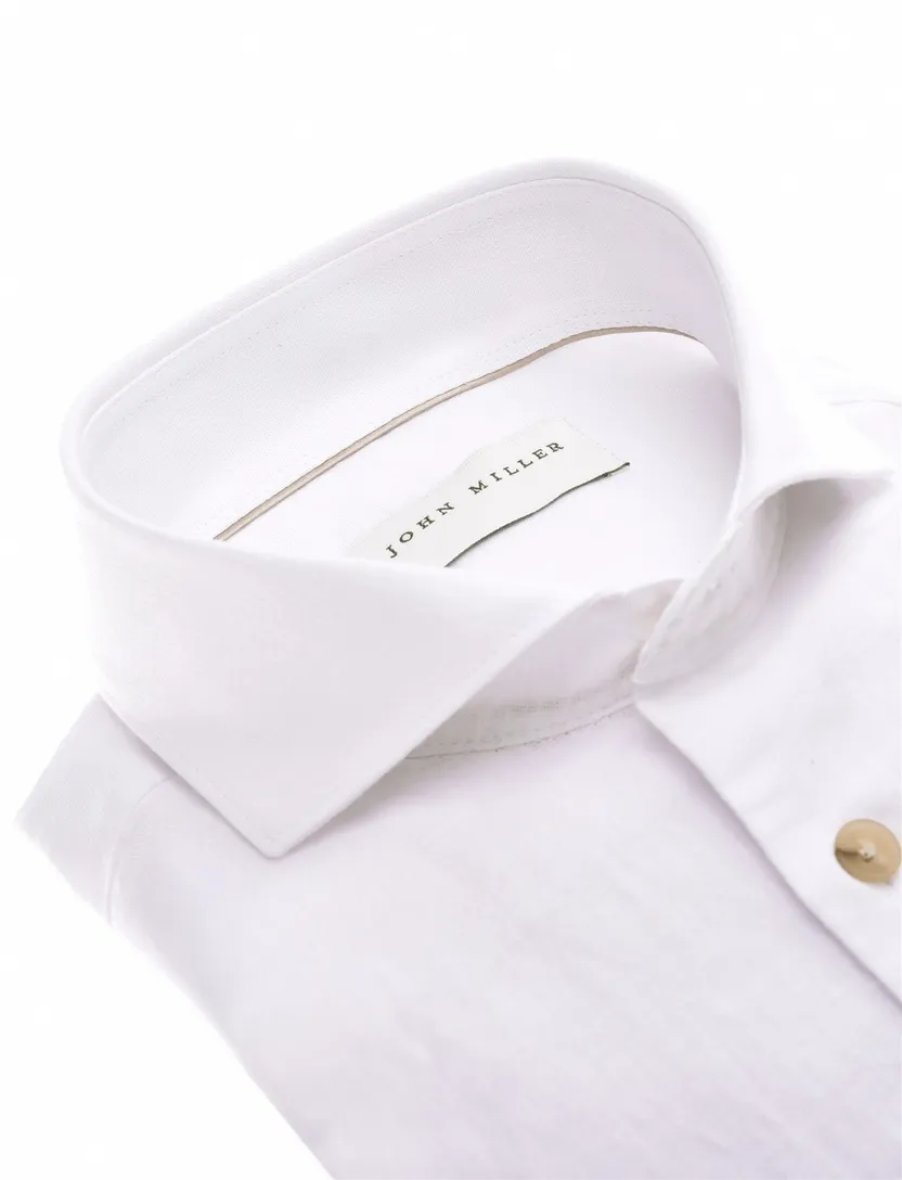 Overhemd John Miller wit linnen Slim Fit gemeleerd wide spread