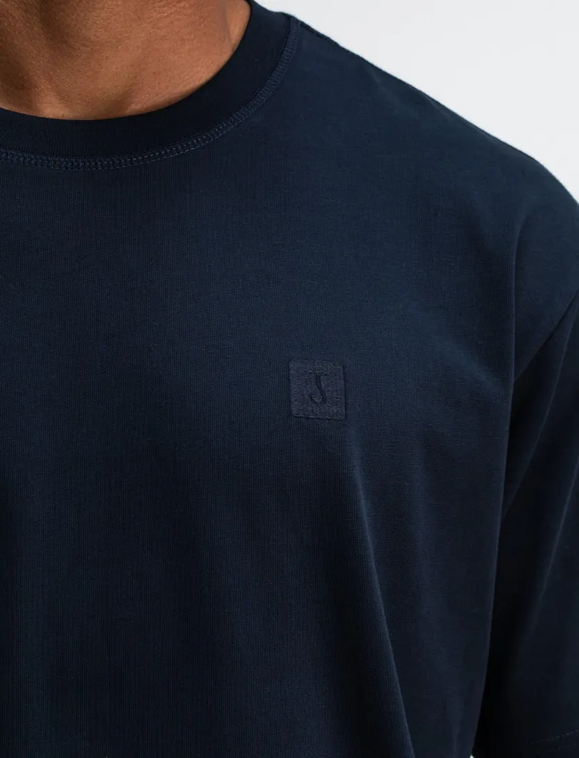 Navy katoen shirt Butcher of blue effen