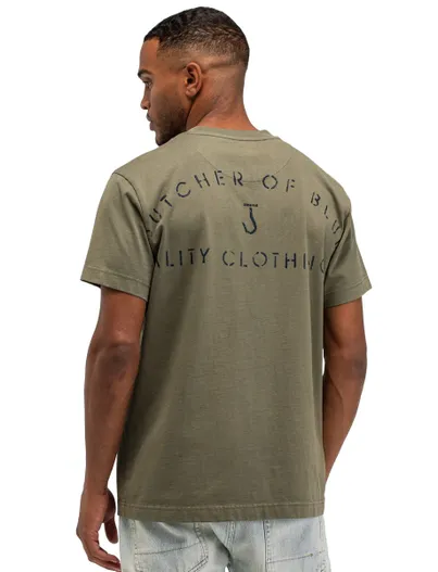 Butcher of Blue Butcher of Blue t-shirt Olijfgroen backprint letters ronde hals