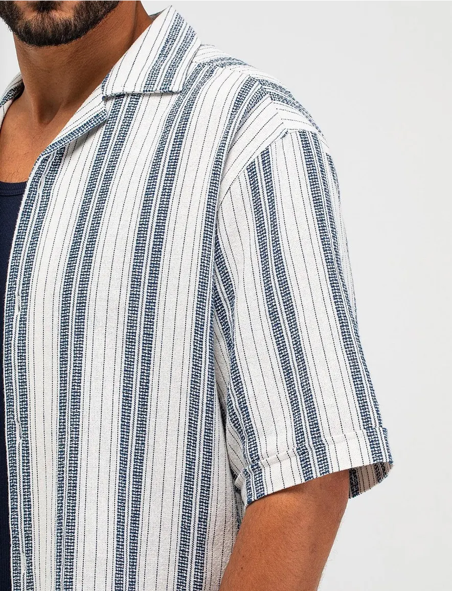 Witte doorknoop polo gestreept blauw normale fit deel van set