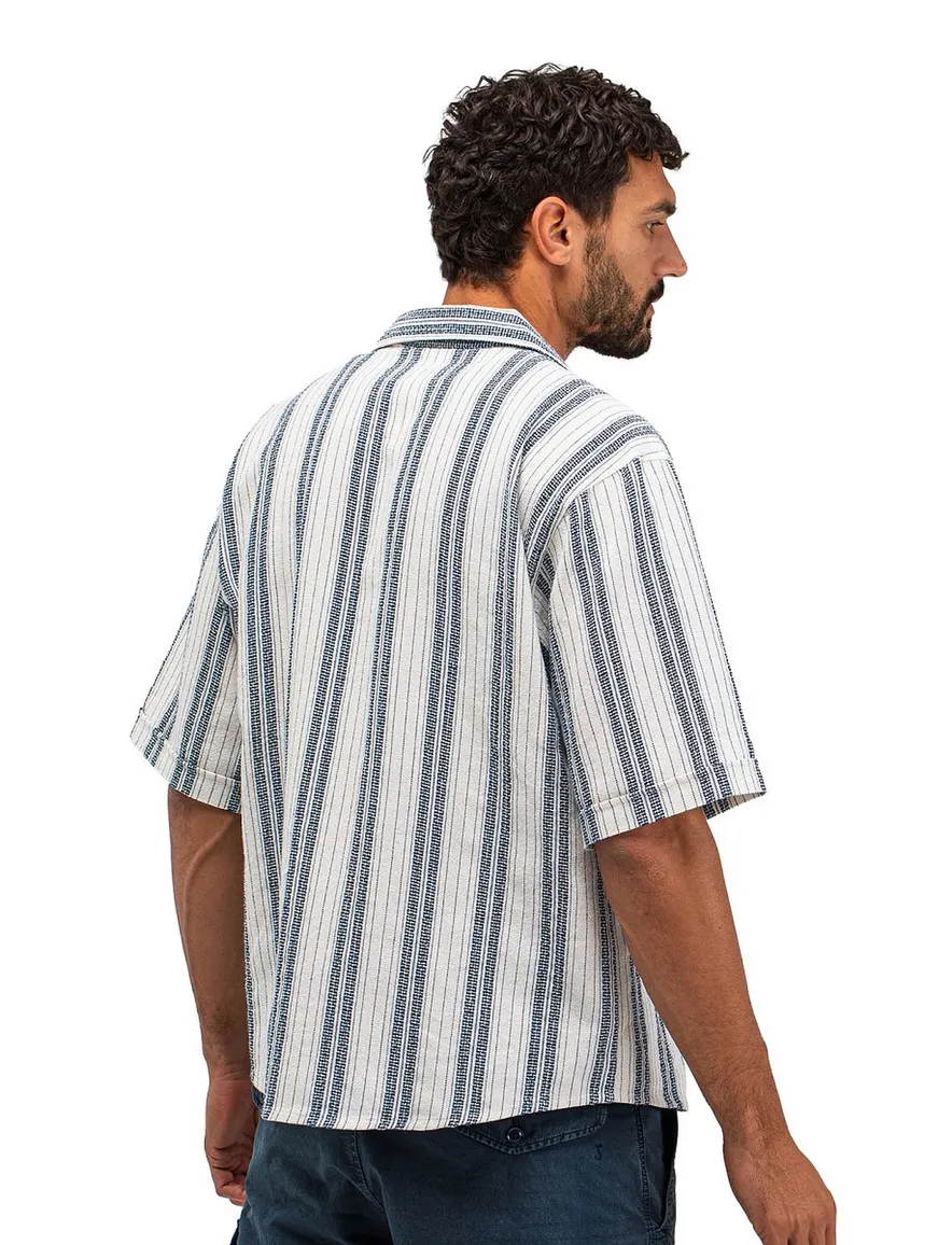 Witte doorknoop polo gestreept blauw normale fit deel van set