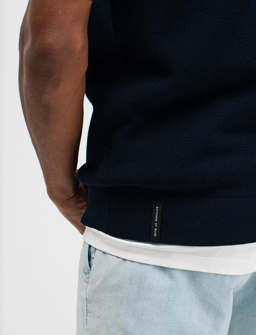 Butcher of Blue polo donkerblauw streep