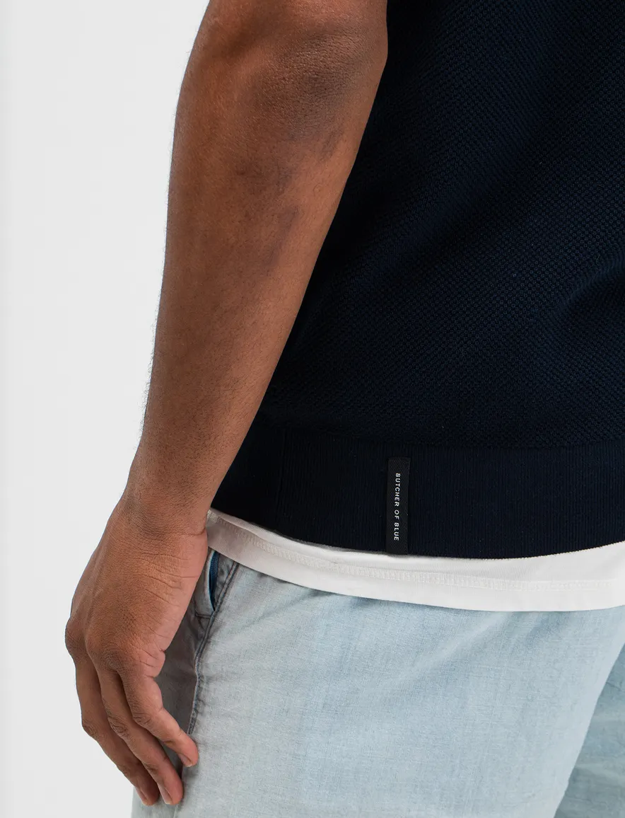 Butcher of Blue polo donkerblauw streep