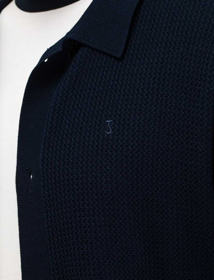 Butcher of Blue polo doorknoop donkerblauw korte mouw gebreid