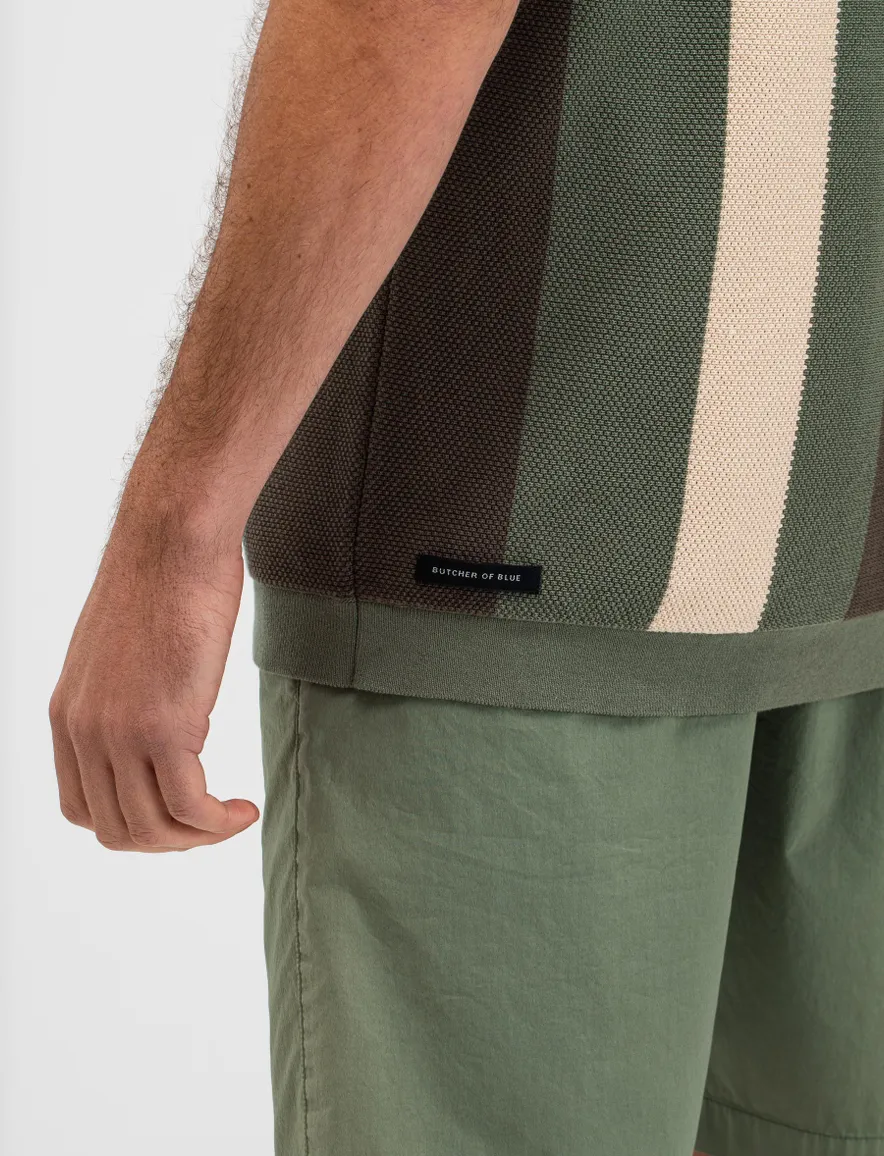 Butcher of Blue v-hals polo gestreept groen