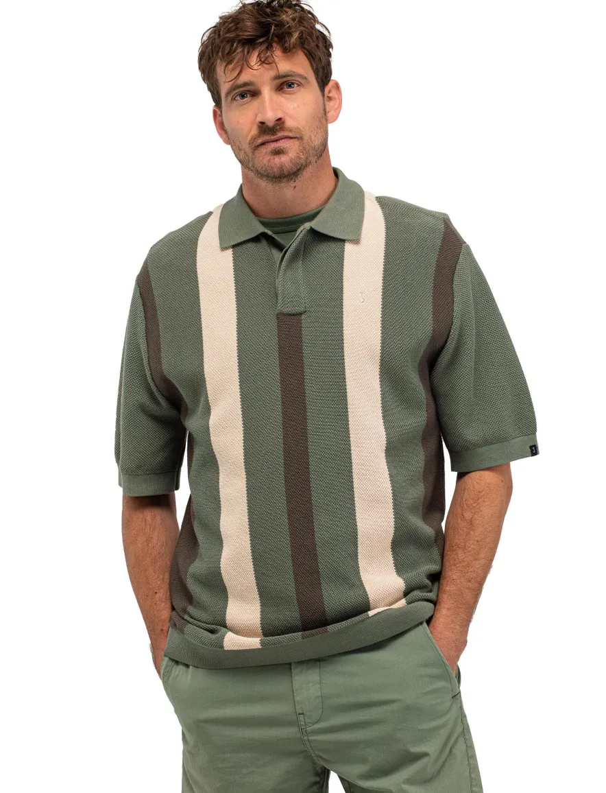Butcher of Blue v-hals polo gestreept groen