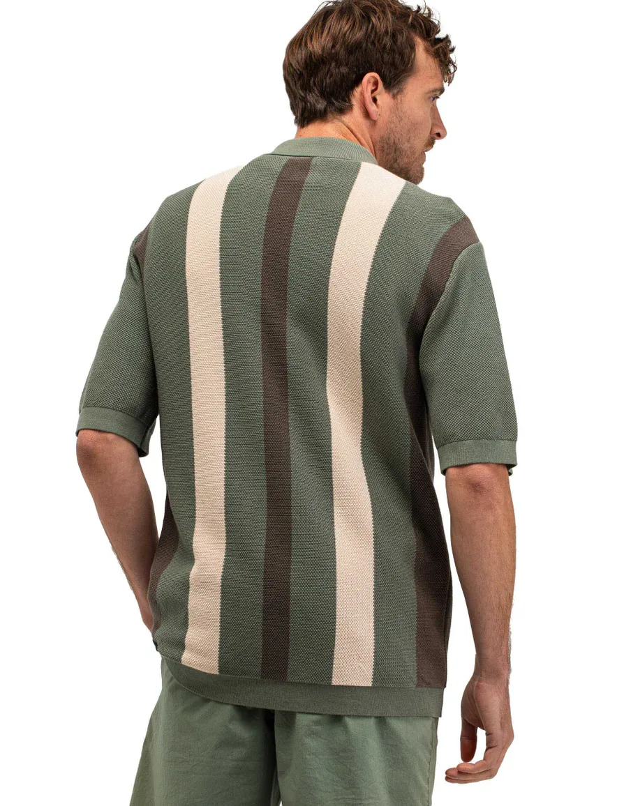 Butcher of Blue v-hals polo gestreept groen