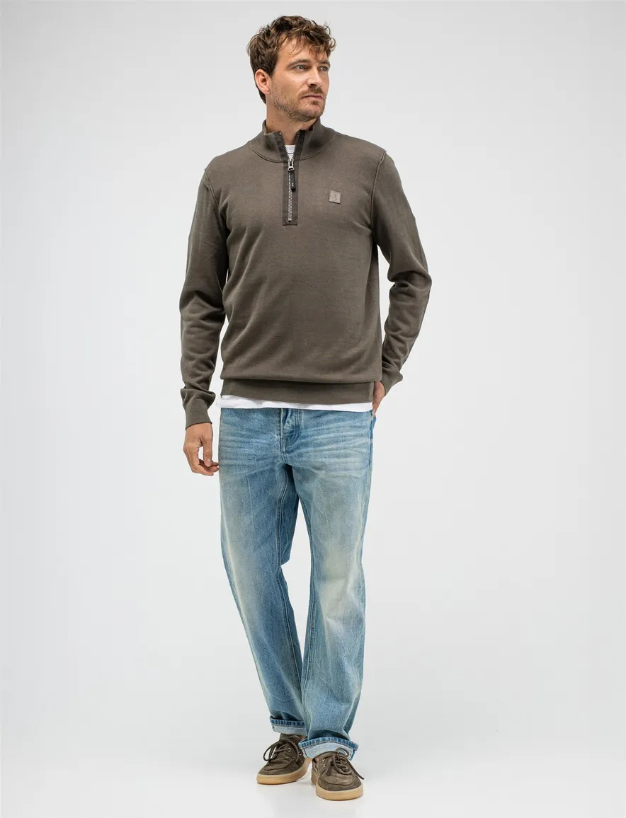 Butcher of blue trui bruin half zip