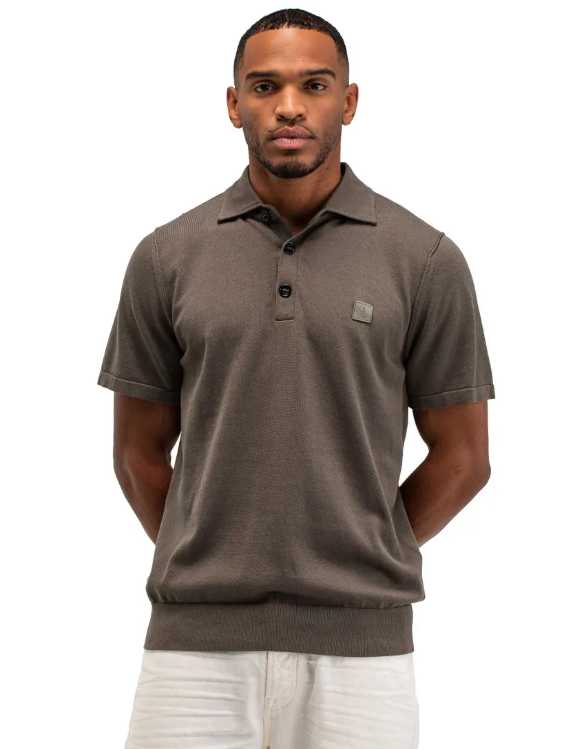 Korte mouw polo Butcher of Blue bruin 3-knoops