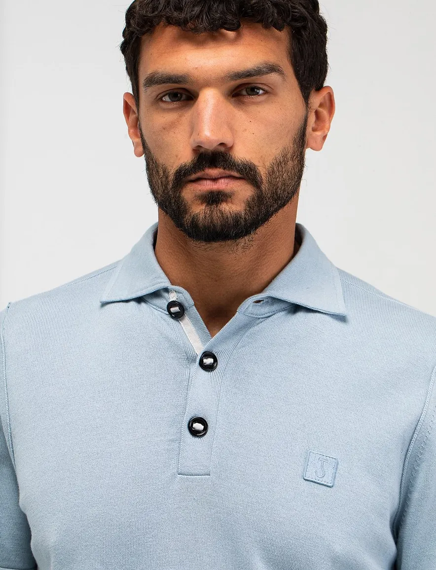 Butcher of Blue polo lichtblauw gebreid