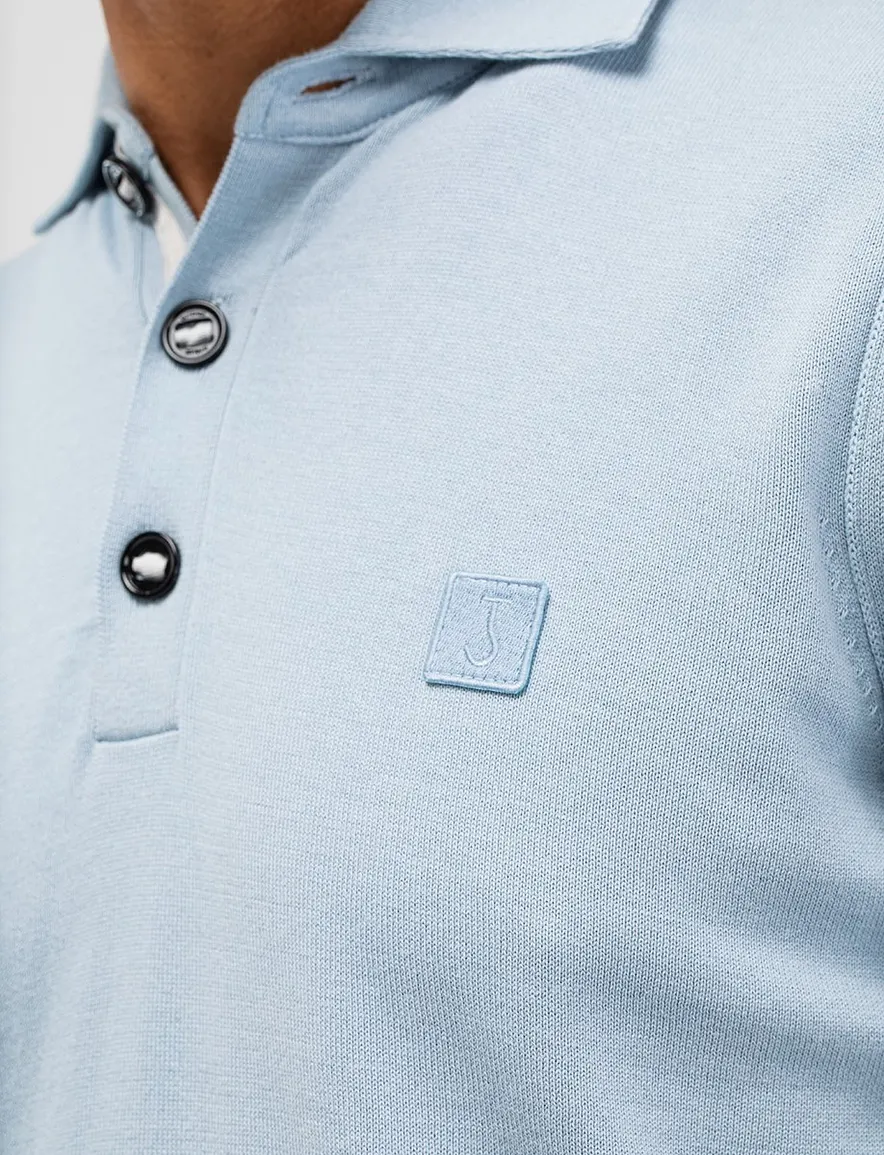 Butcher of Blue polo lichtblauw gebreid