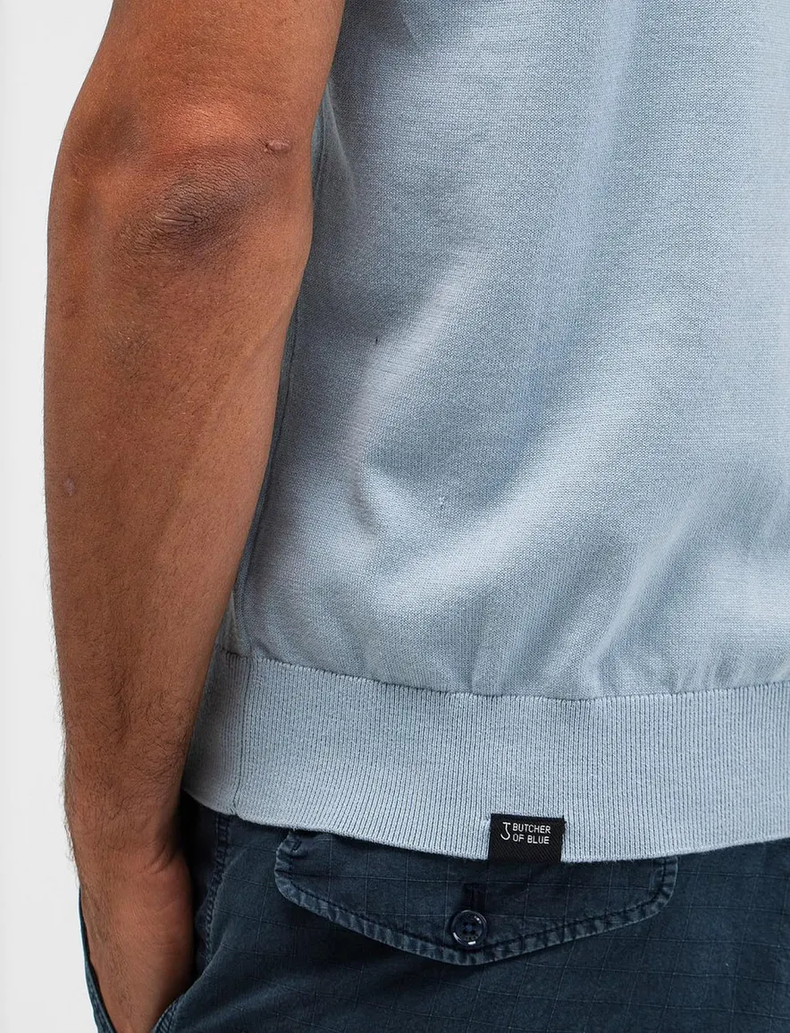 Butcher of Blue polo lichtblauw gebreid